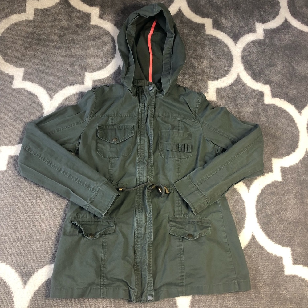 Rue21 Jacket Medium Drawstring Shacket  Drawstring Hood Full Zip Army